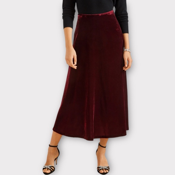 Talbots Velvet Midi Skirt Women's 4 Burgundy Wine Evening Gypsy Whimsigoth Fairy - Picture 1 of 7